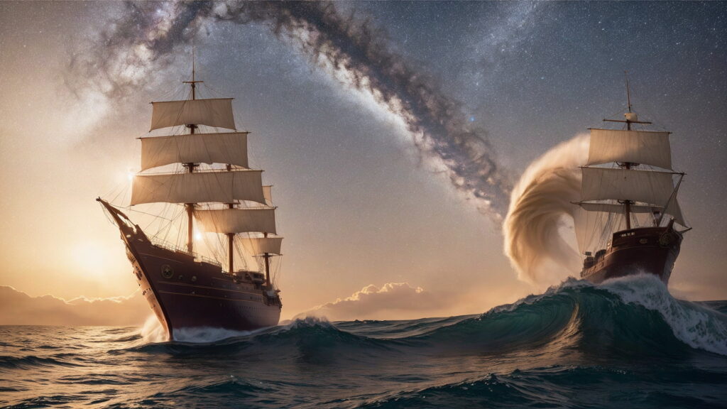 Zoomバーチャル背景 荒波の大海を進む大型船