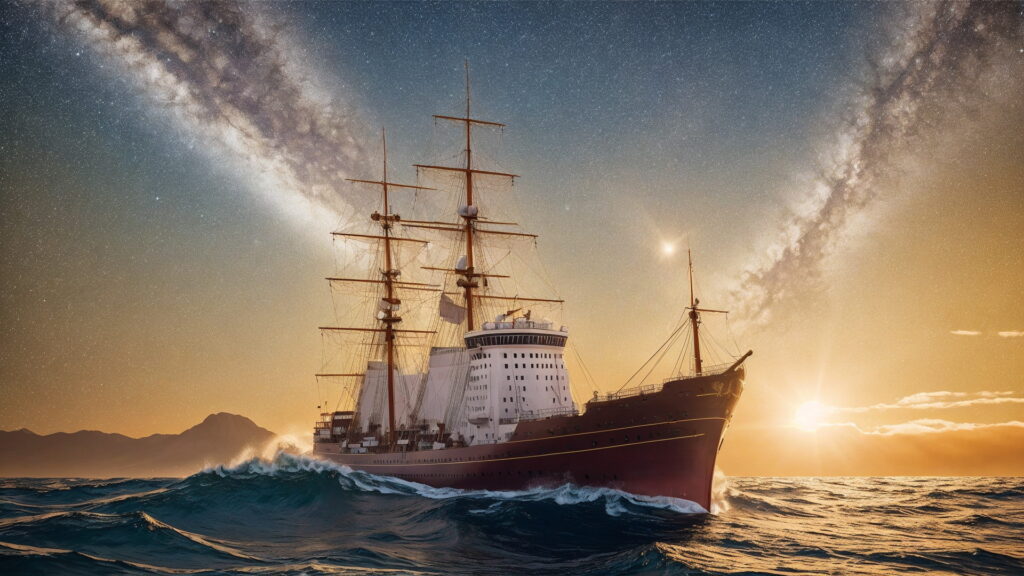 Zoomバーチャル背景 荒波の大海を進む大型船