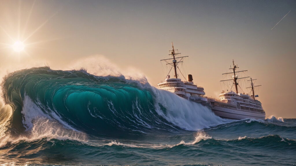 Zoomバーチャル背景 荒波の大海を進む大型船