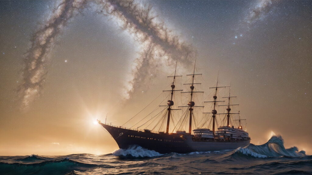 Zoomバーチャル背景 荒波の大海を進む大型船