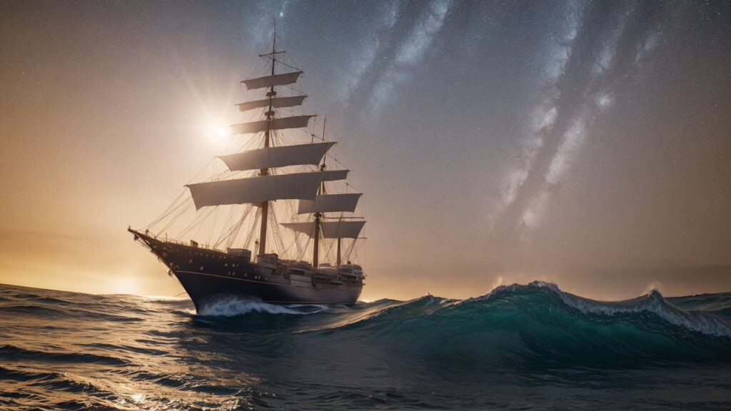 Zoomバーチャル背景 荒波の大海を進む大型船