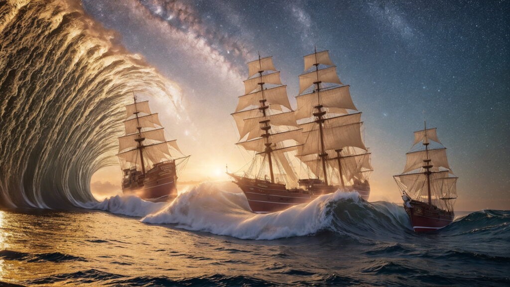 Zoomバーチャル背景 荒波の大海を進む大型船