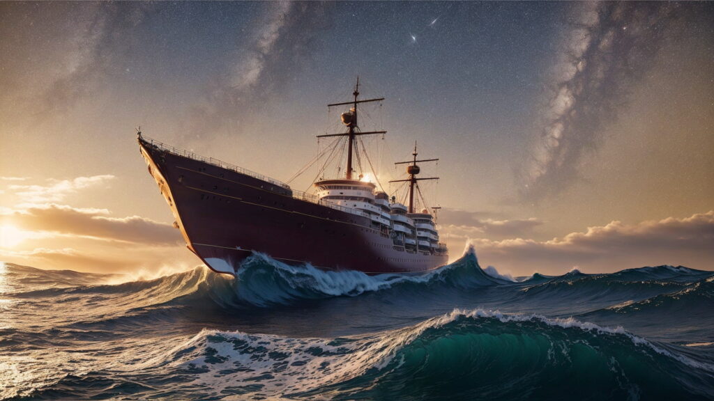 Zoomバーチャル背景 荒波の大海を進む大型船