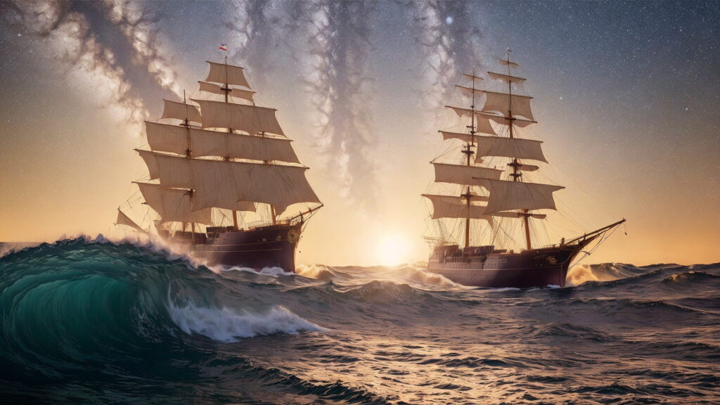 Zoomバーチャル背景 荒波の大海を進む大型船