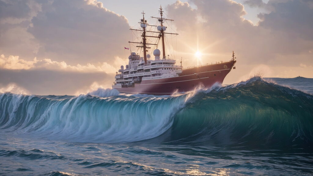 Zoomバーチャル背景 荒波の大海を進む大型船