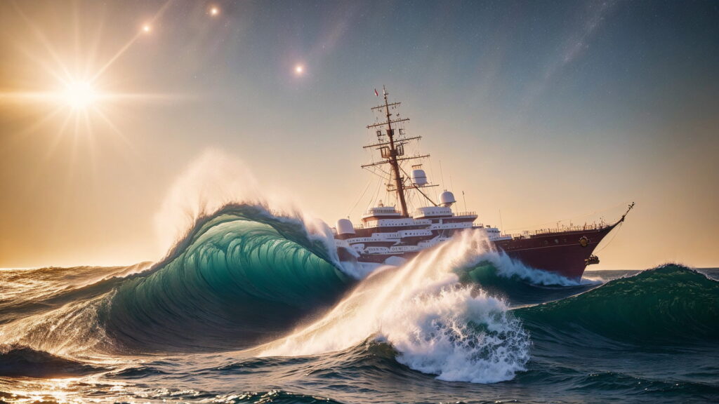 Zoomバーチャル背景 荒波の大海を進む大型船