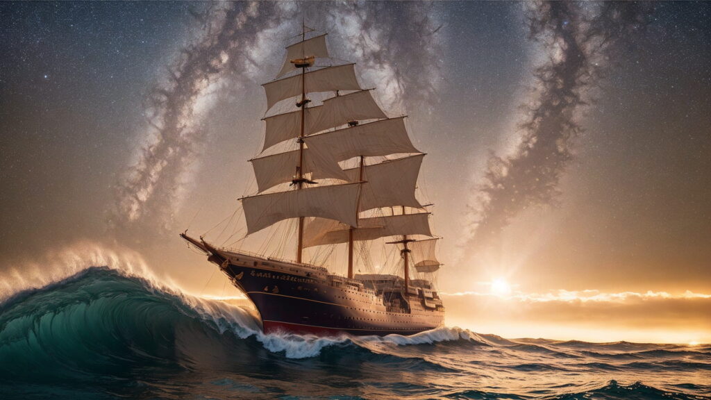 Zoomバーチャル背景 荒波の大海を進む大型船