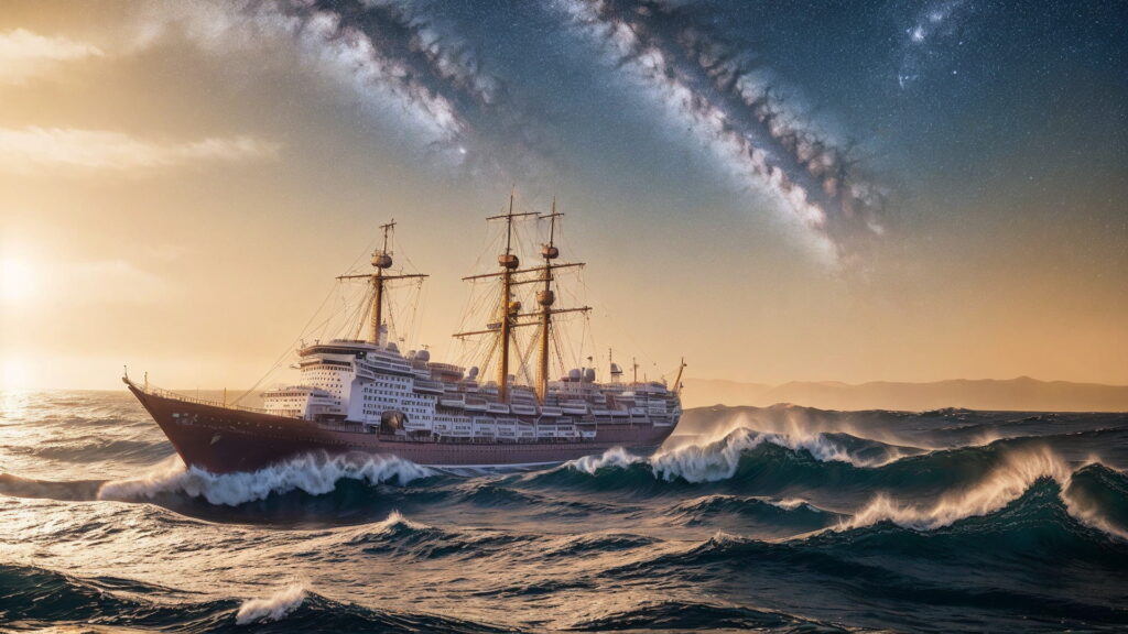 Zoomバーチャル背景 荒波の大海を進む大型船