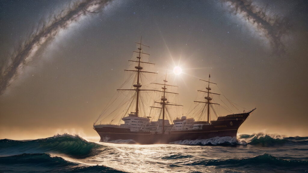 Zoomバーチャル背景 荒波の大海を進む大型船