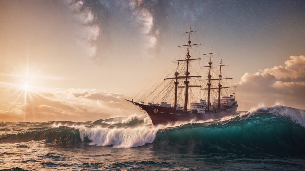 Zoomバーチャル背景 荒波の大海を進む大型船