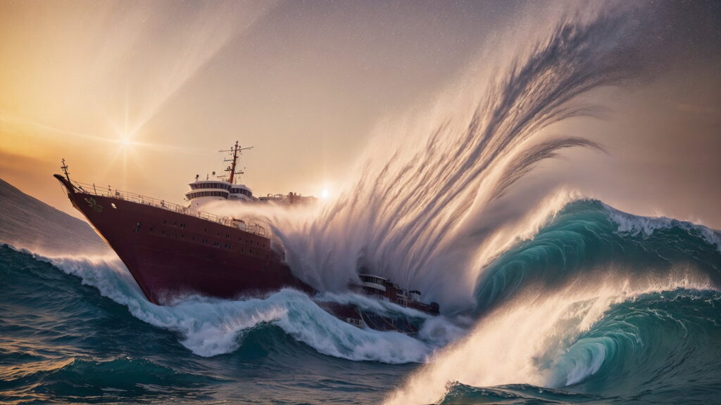 Zoomバーチャル背景 荒波の大海を進む大型船