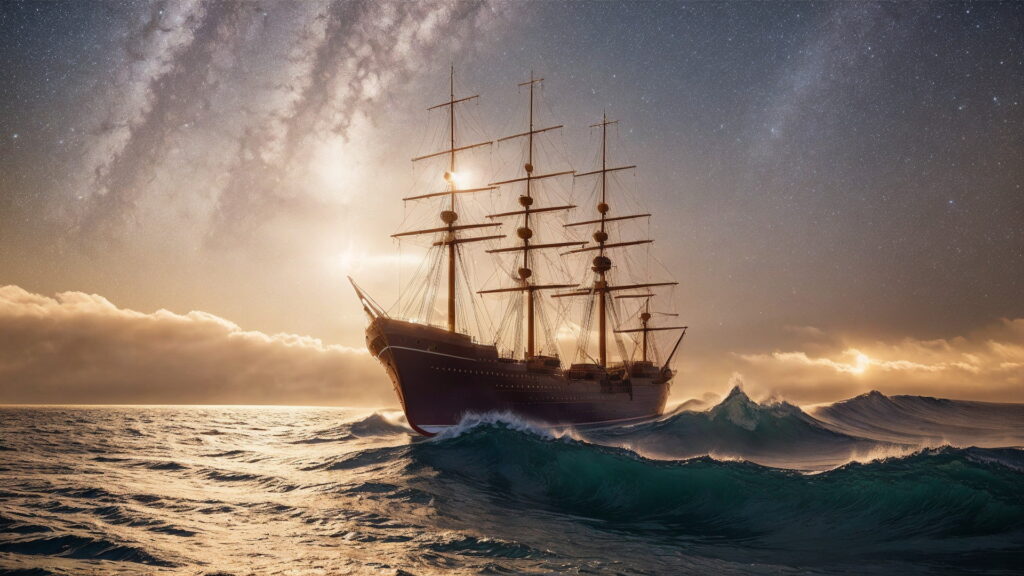 Zoomバーチャル背景 荒波の大海を進む大型船