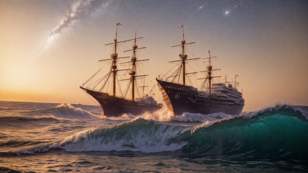 Zoomバーチャル背景 荒波の大海を進む大型船