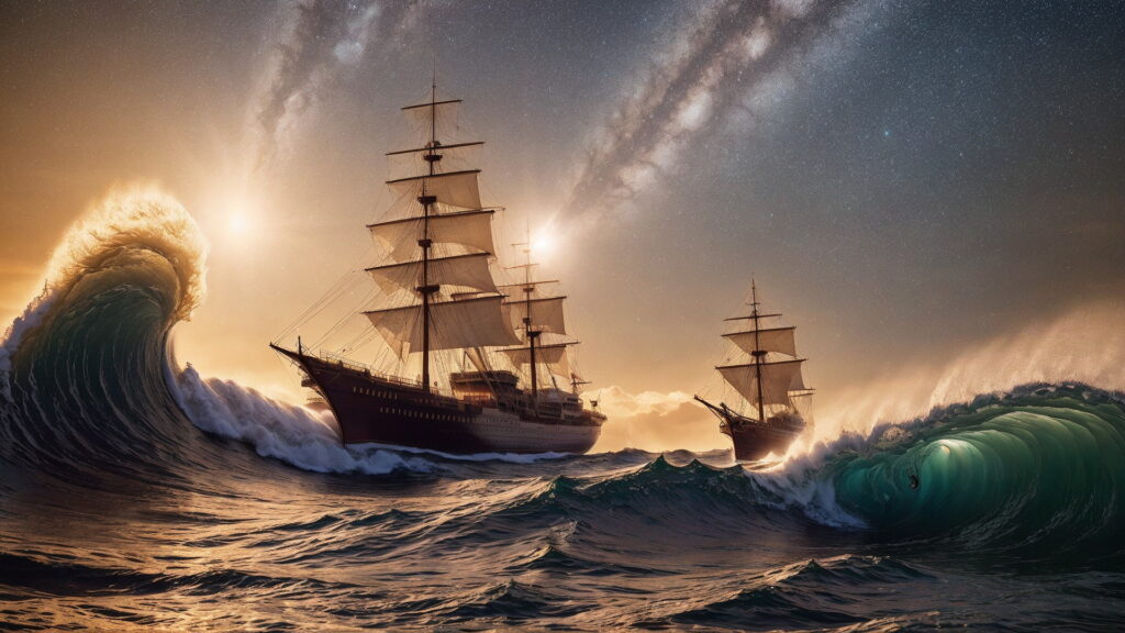 Zoomバーチャル背景 荒波の大海を進む大型船