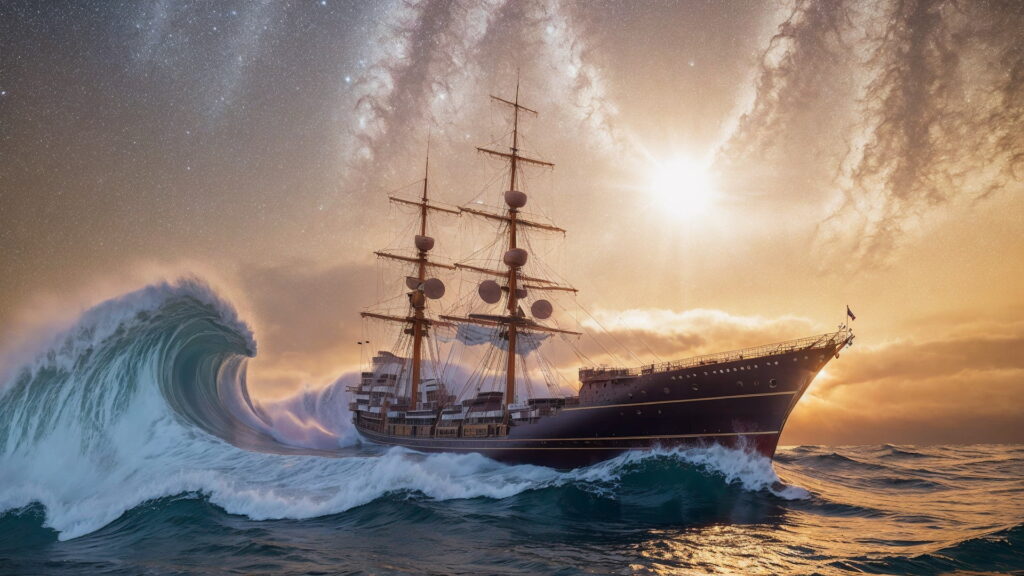 Zoomバーチャル背景 荒波の大海を進む大型船