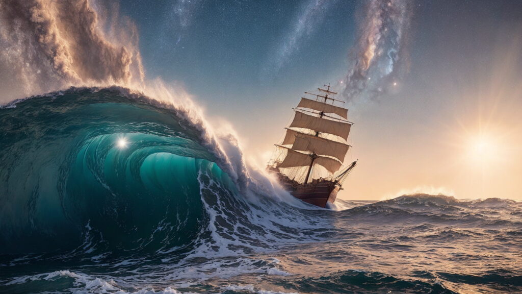 Zoomバーチャル背景 荒波の大海を進む大型船