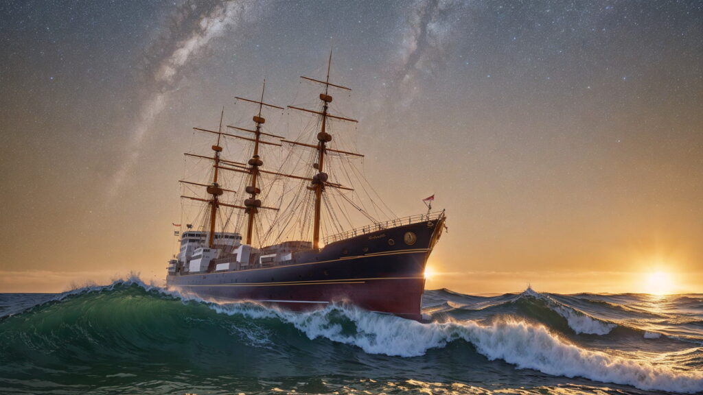 Zoomバーチャル背景 荒波の大海を進む大型船