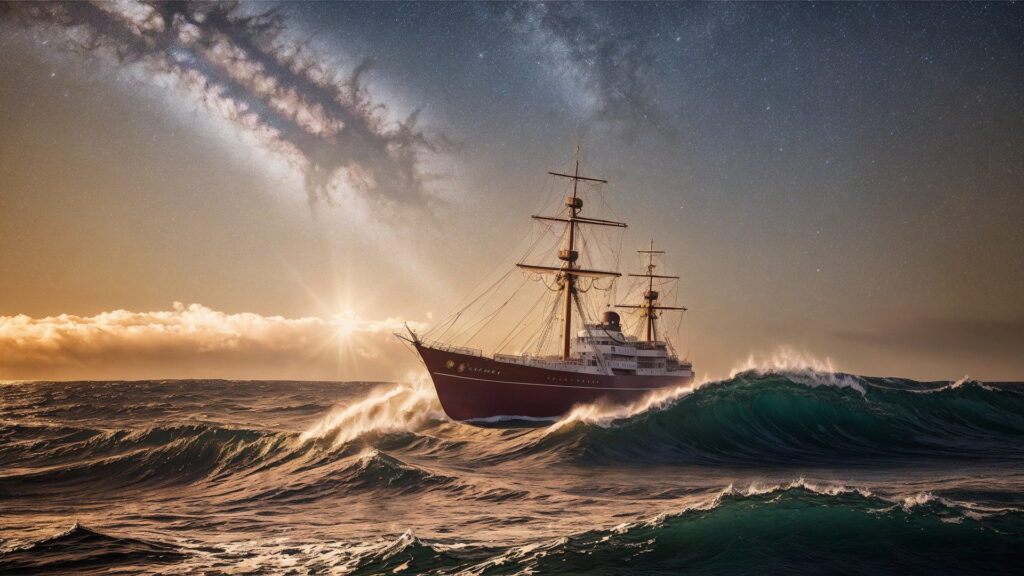 Zoomバーチャル背景 荒波の大海を進む大型船