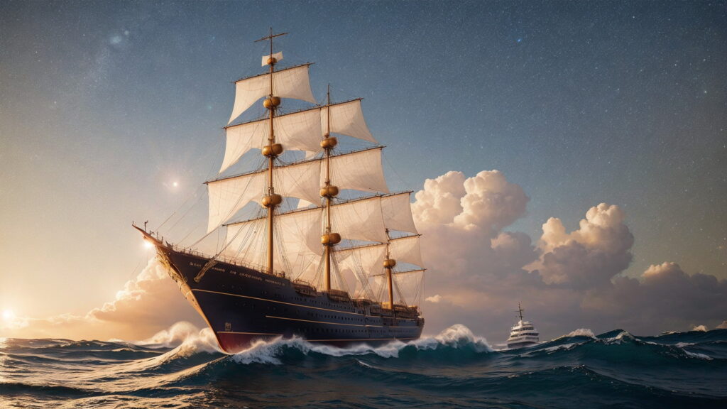 Zoomバーチャル背景 荒波の大海を進む大型船