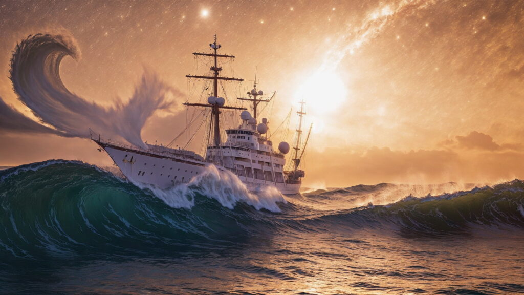 Zoomバーチャル背景 荒波の大海を進む大型船