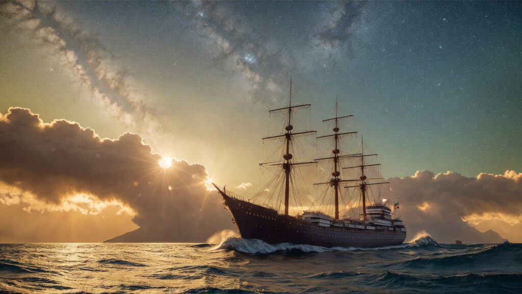 Zoomバーチャル背景 荒波の大海を進む大型船