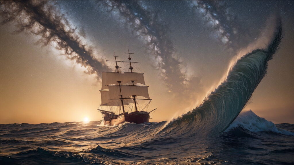 Zoomバーチャル背景 荒波の大海を進む大型船