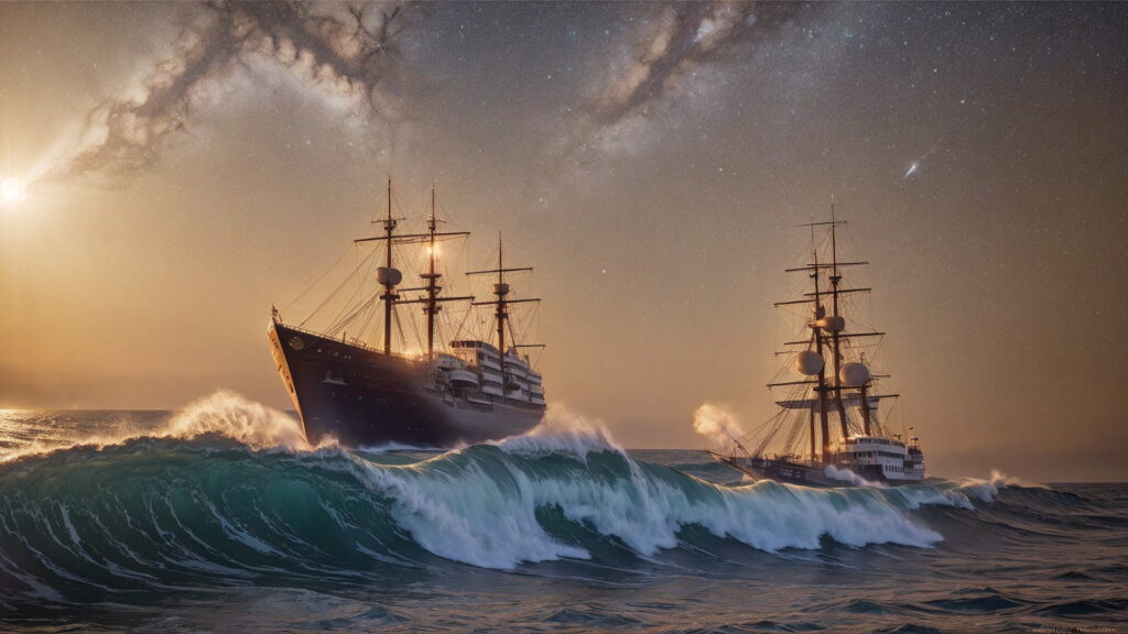 Zoomバーチャル背景 荒波の大海を進む大型船