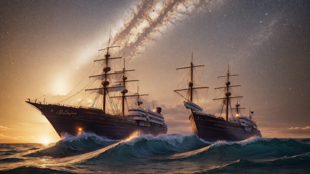 Zoomバーチャル背景 荒波の大海を進む大型船