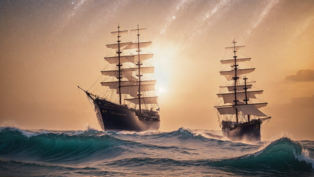 Zoomバーチャル背景 荒波の大海を進む大型船