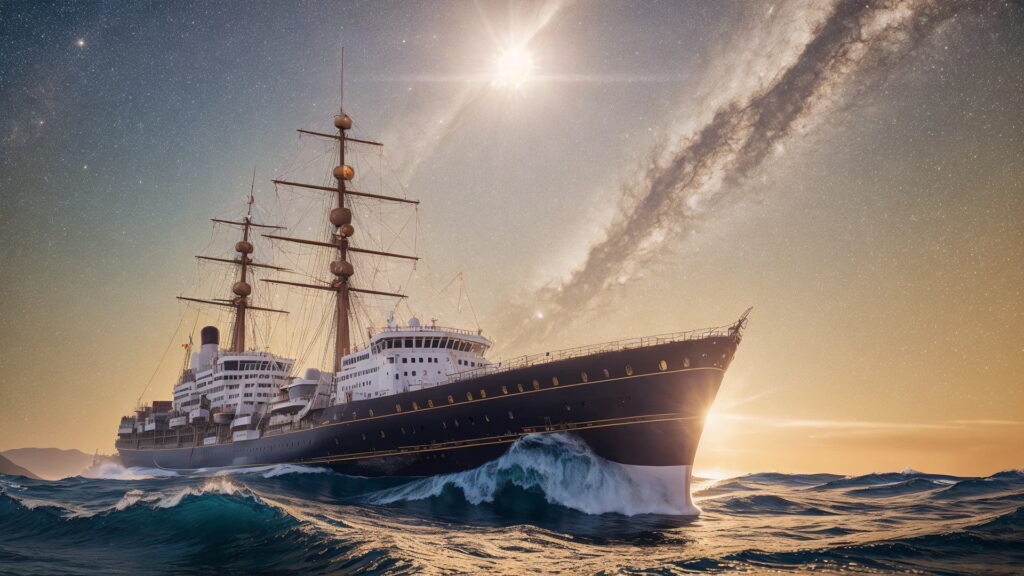 Zoomバーチャル背景 荒波の大海を進む大型船