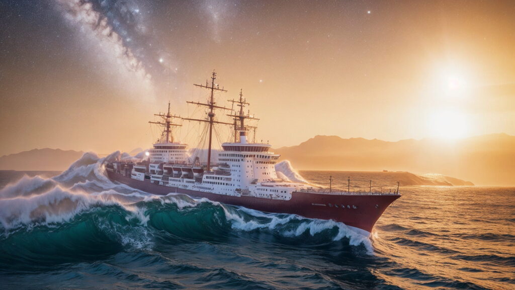 Zoomバーチャル背景 荒波の大海を進む大型船