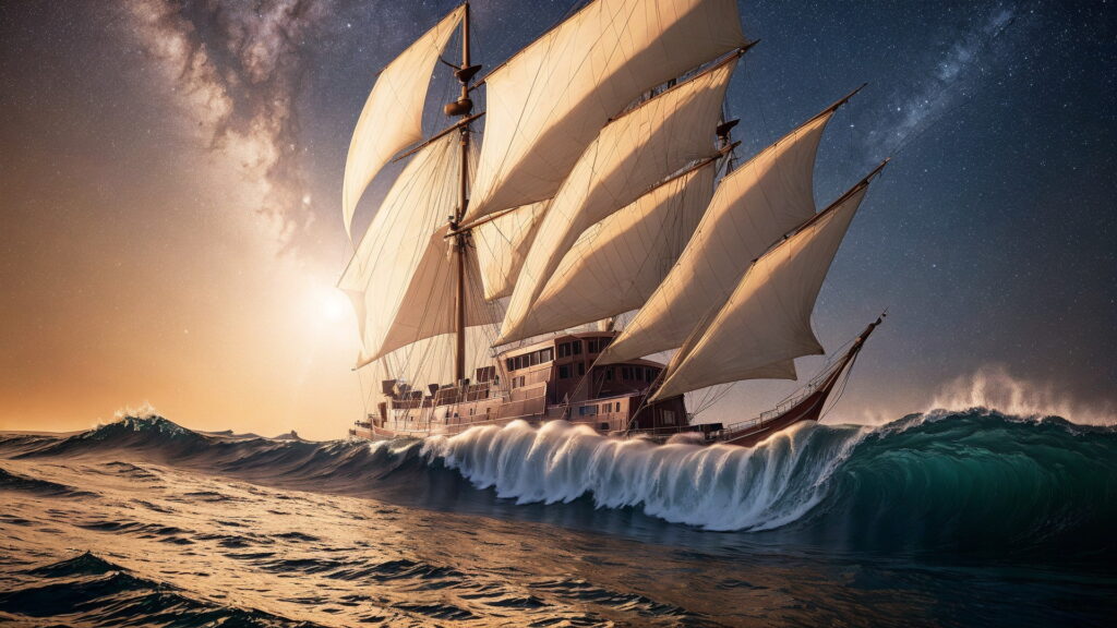 Zoomバーチャル背景 荒波の大海を進む大型船