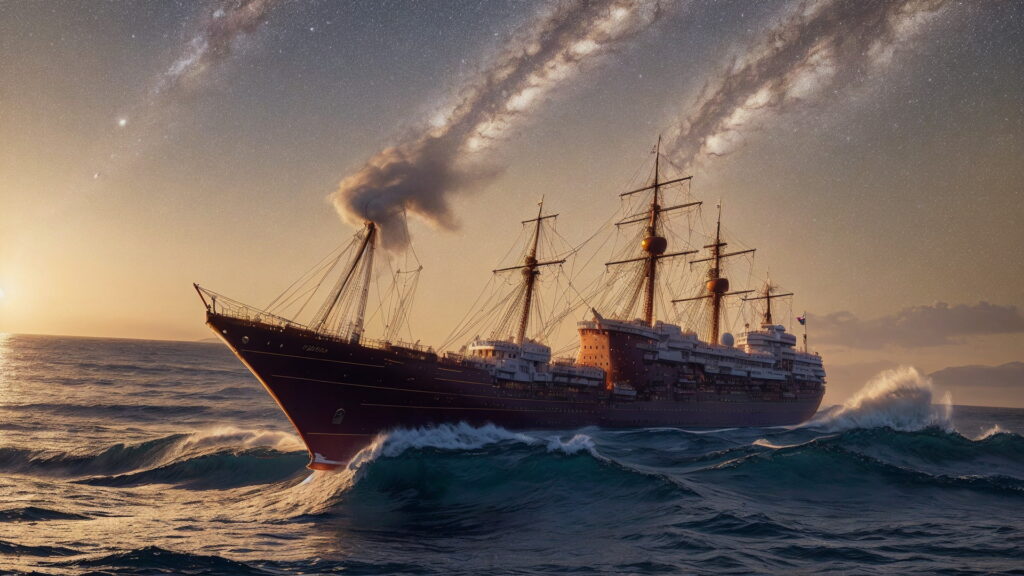 Zoomバーチャル背景 荒波の大海を進む大型船