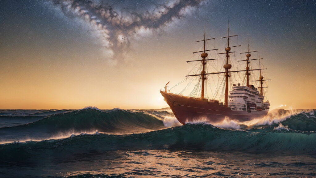 Zoomバーチャル背景 荒波の大海を進む大型船