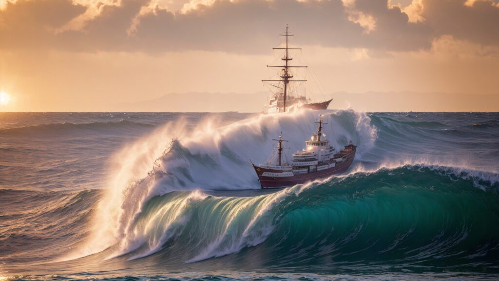 Zoomバーチャル背景 荒波の大海を進む大型船