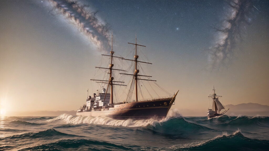 Zoomバーチャル背景 荒波の大海を進む大型船