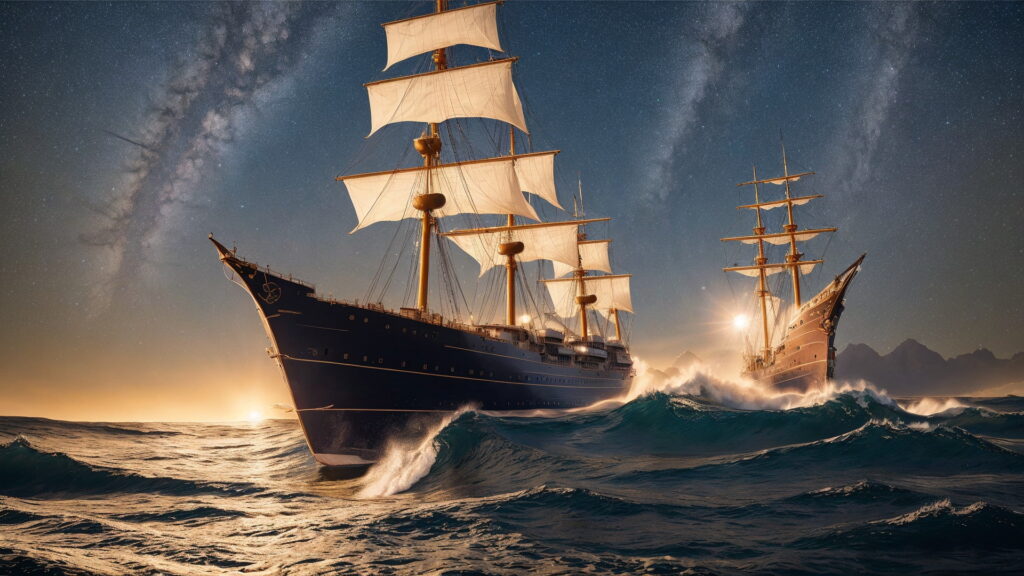 Zoomバーチャル背景 荒波の大海を進む大型船