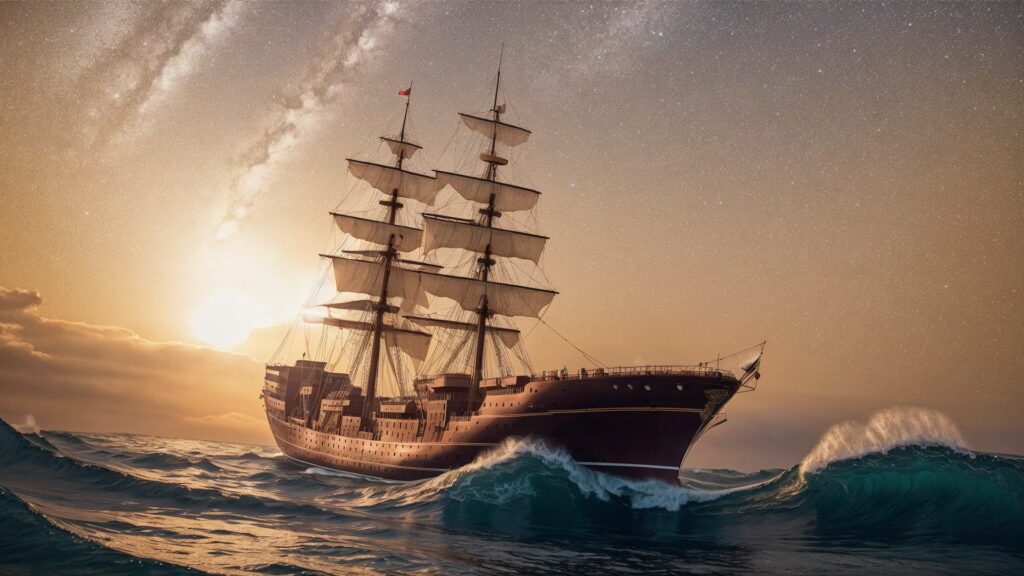 Zoomバーチャル背景 荒波の大海を進む大型船