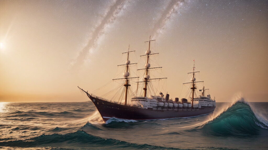 Zoomバーチャル背景 荒波の大海を進む大型船