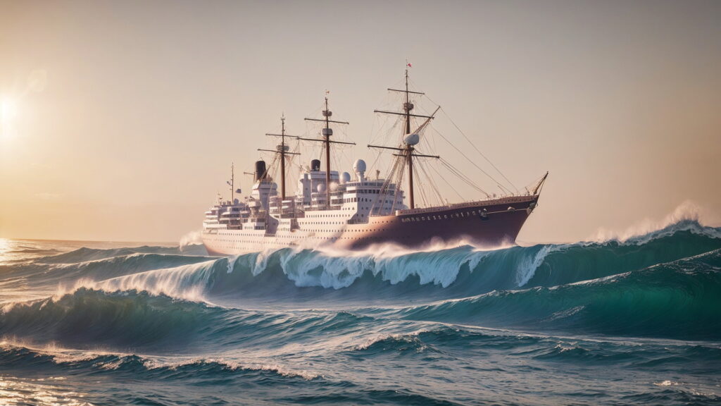 Zoomバーチャル背景 荒波の大海を進む大型船