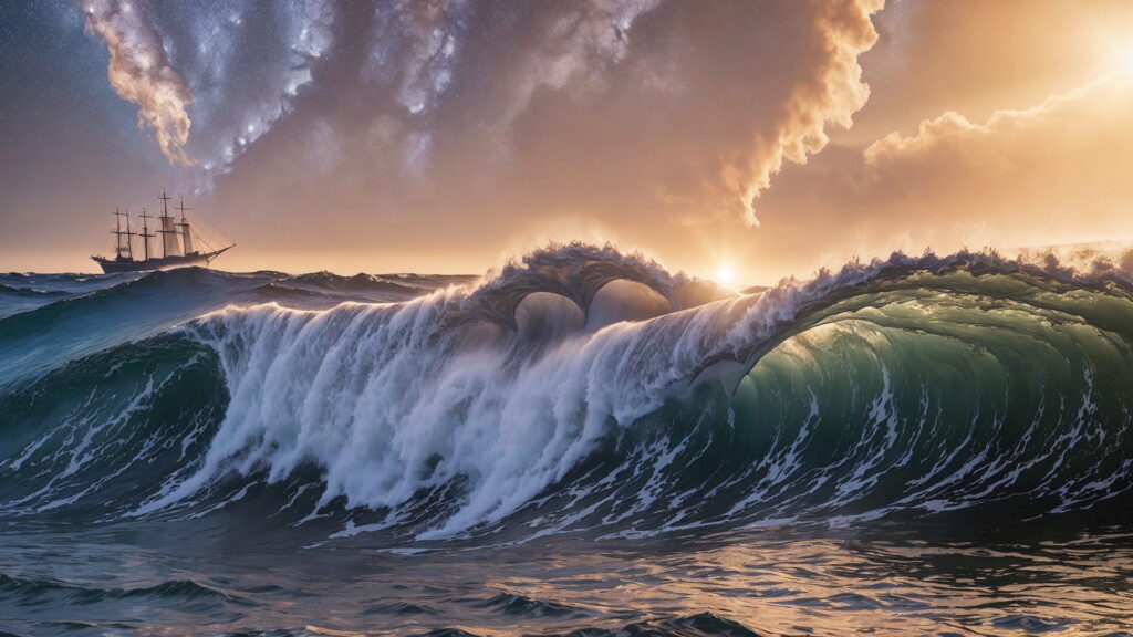 Zoomバーチャル背景 荒波の大海を進む大型船