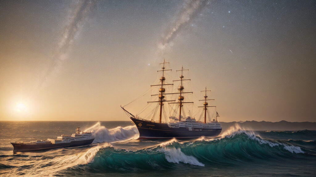 Zoomバーチャル背景 荒波の大海を進む大型船