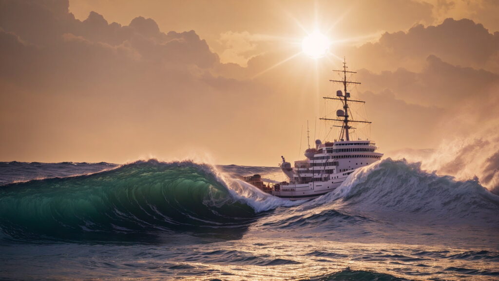 Zoomバーチャル背景 荒波の大海を進む大型船