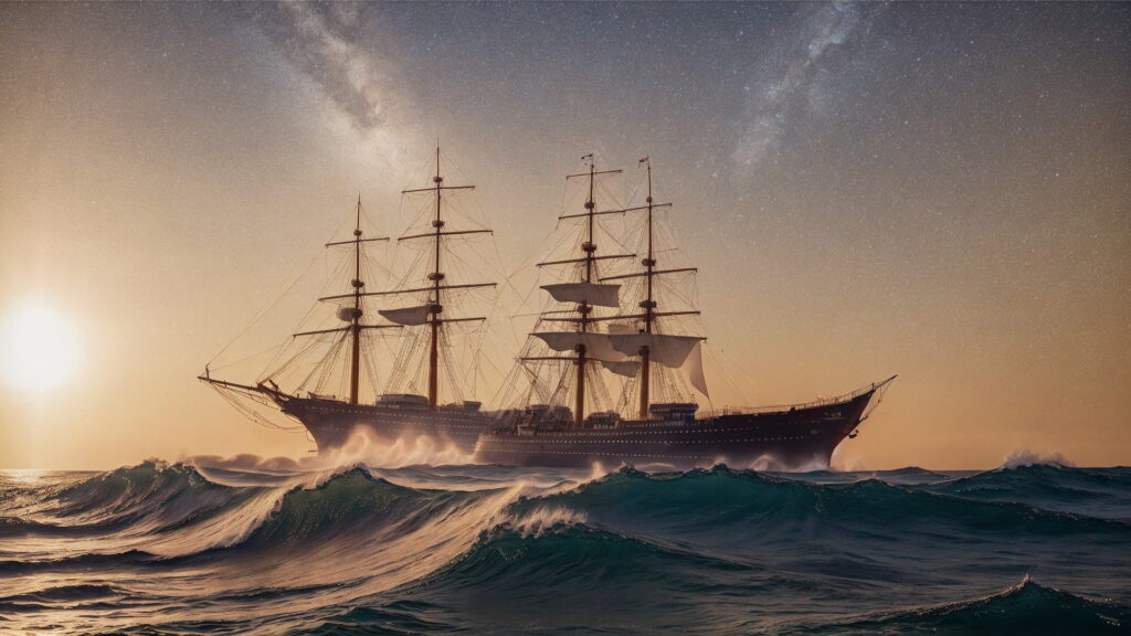 Zoomバーチャル背景 荒波の大海を進む大型船