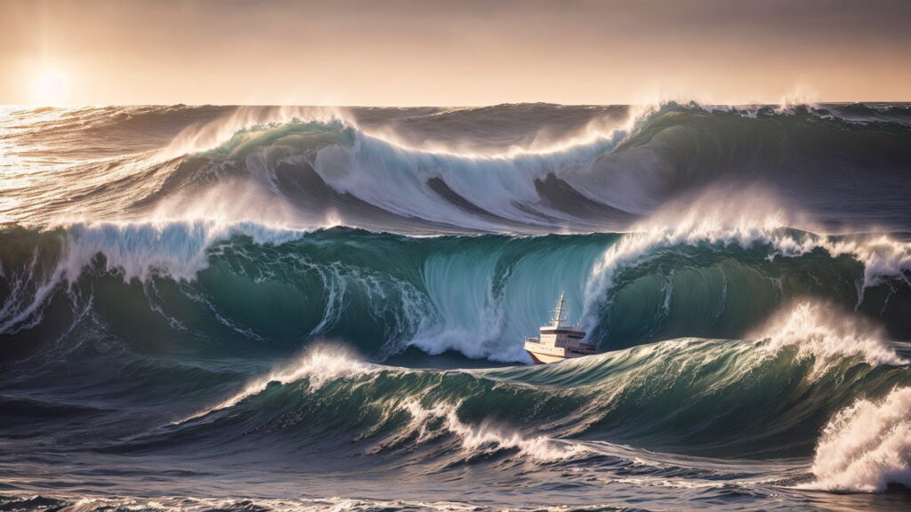 Zoomバーチャル背景 荒波の大海を進む大型船