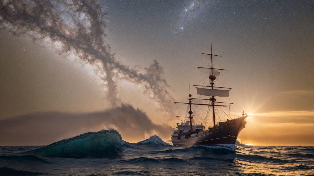 Zoomバーチャル背景 荒波の大海を進む大型船