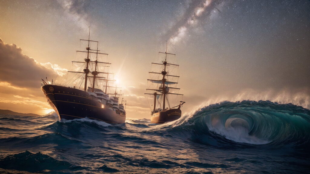 Zoomバーチャル背景 荒波の大海を進む大型船