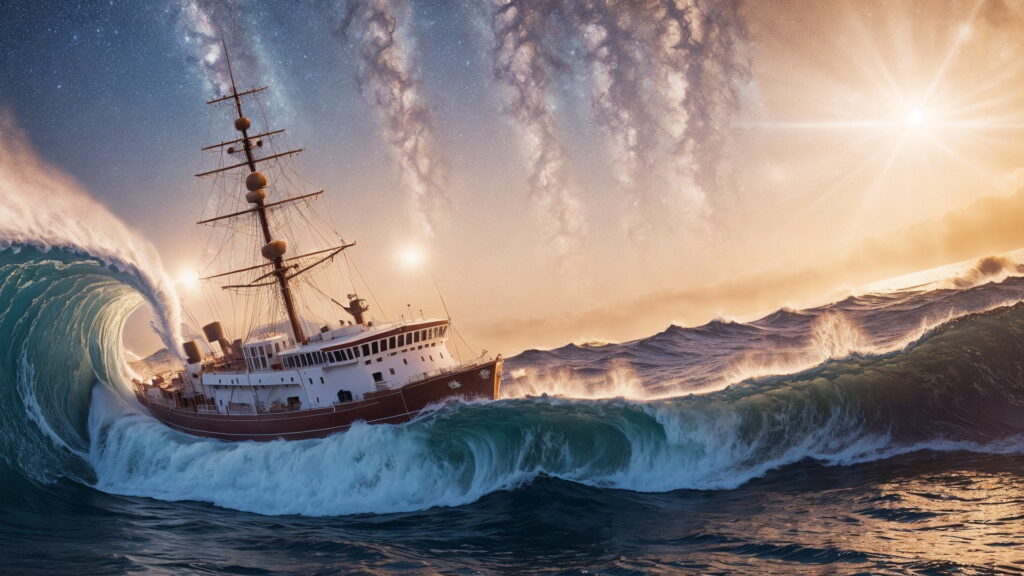 Zoomバーチャル背景 荒波の大海を進む大型船