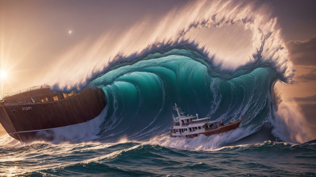 Zoomバーチャル背景 荒波の大海を進む大型船