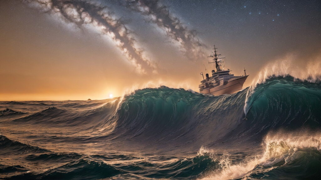 Zoomバーチャル背景 荒波の大海を進む大型船